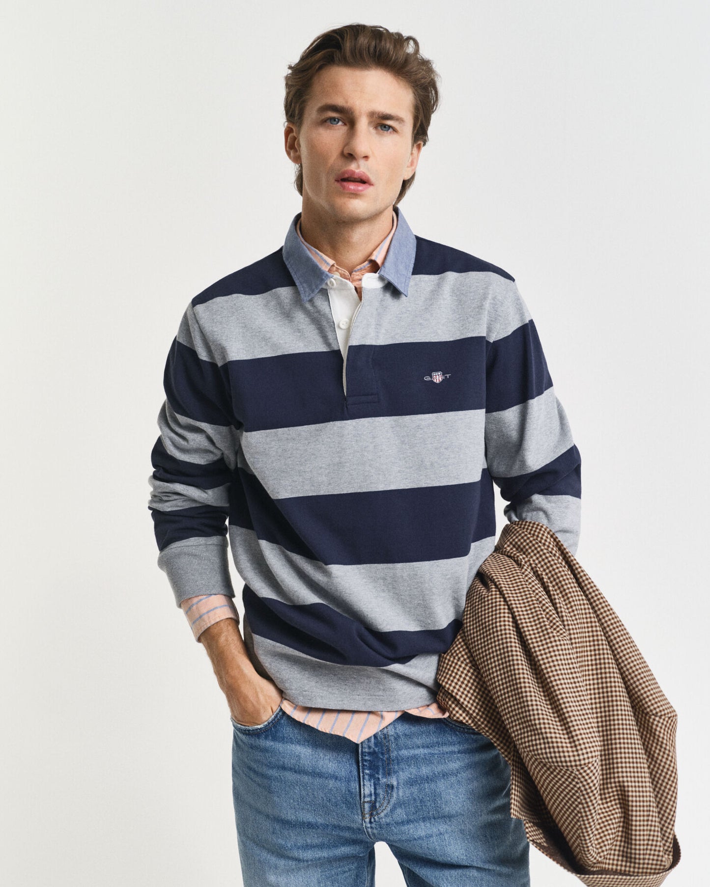 Gestreifter Heavy Rugger mit Chambray-Kragen