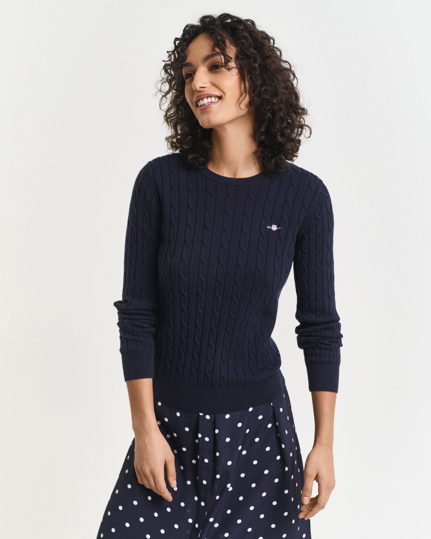 Sweatshirt mit Rundhalsausschnitt aus Stretch-Baumwolle mit Zopfmuster
