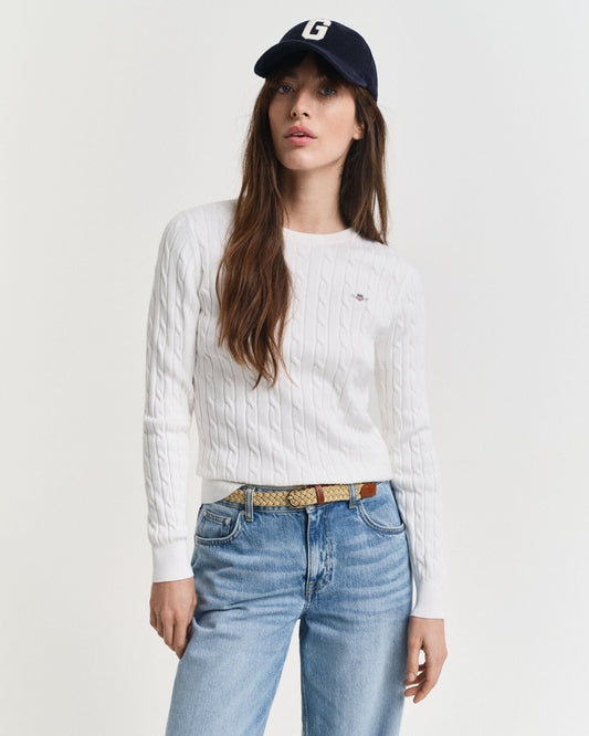 Pullover aus Stretch-Baumwolle mit Zopfmuster und Rundhalsausschnitt