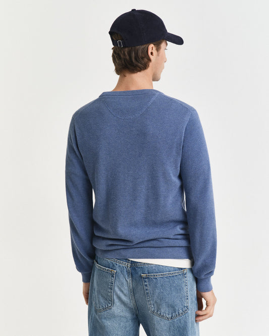 Baumwoll-Piqué-Pullover mit Rundhalsausschnitt