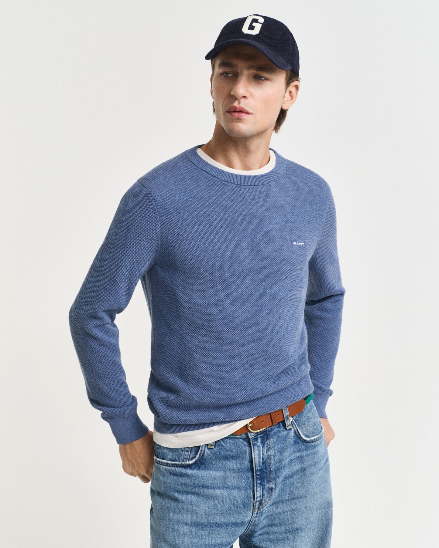 Baumwoll-Piqué-Pullover mit Rundhalsausschnitt