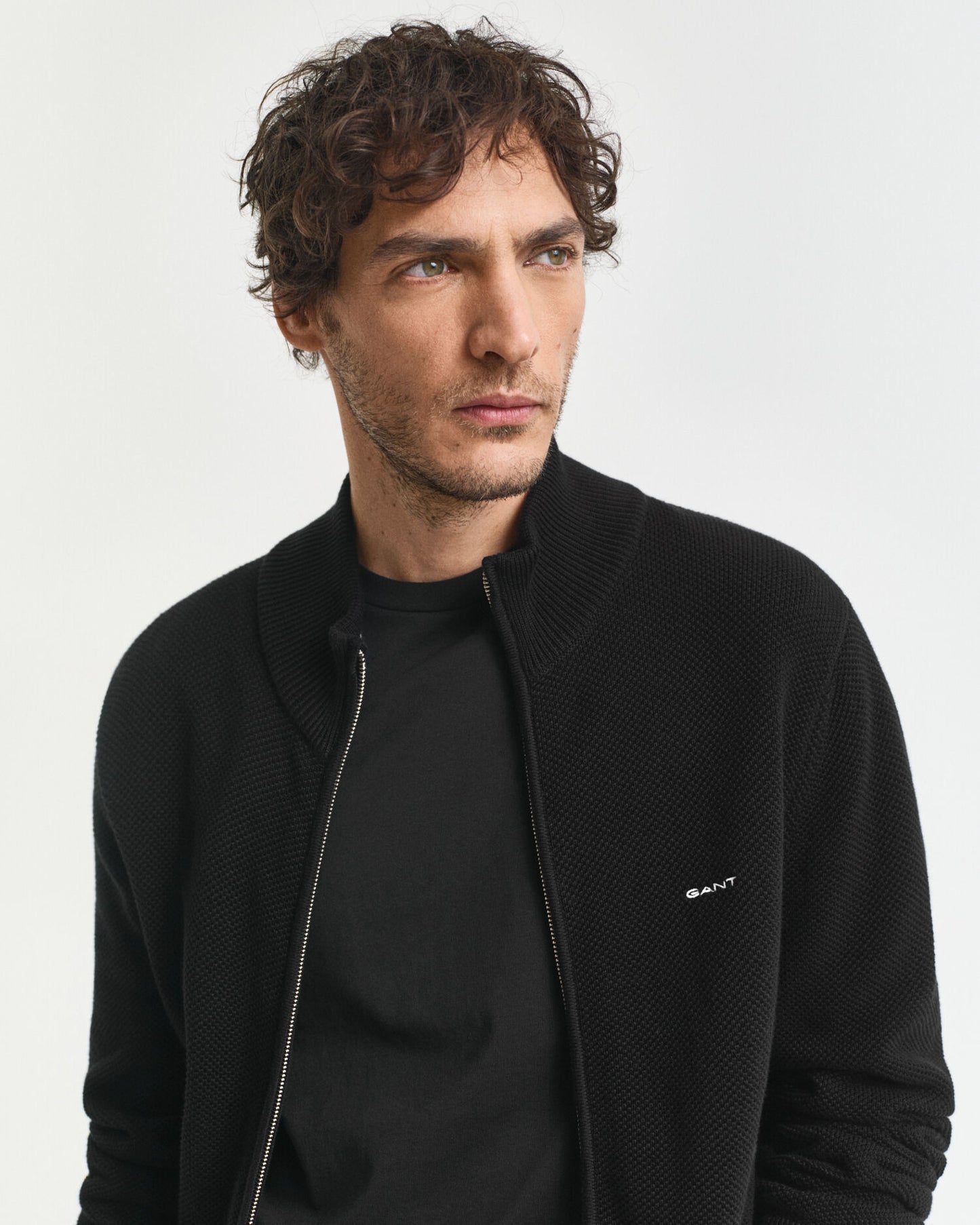 Baumwoll-Piqué-Strickjacke mit Reißverschluss
