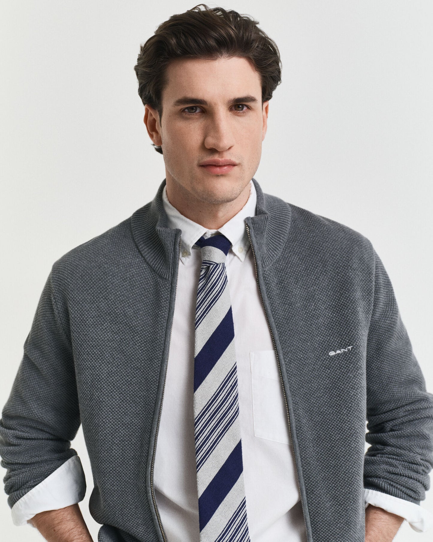 Cardigan aus Baumwoll-Piqué mit Reißverschluss