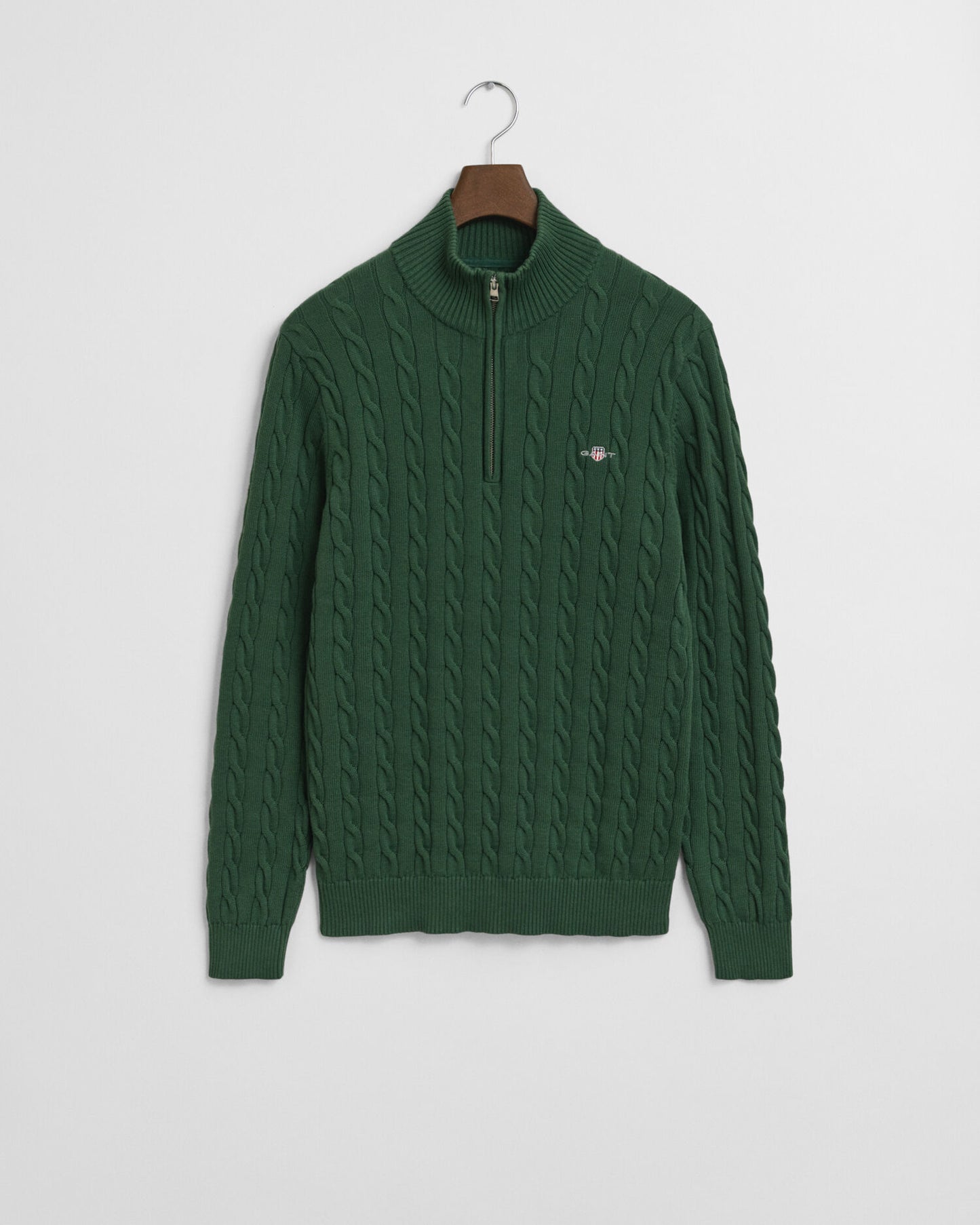 Baumwoll-Zopfstrickpullover mit halbem Reißverschluss