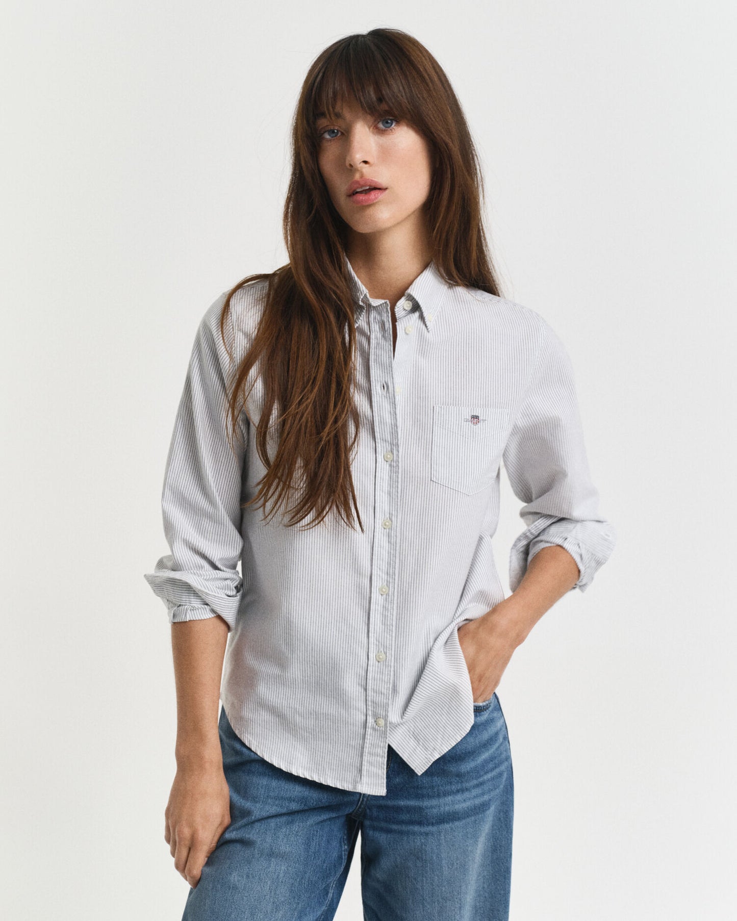 Regular Fit Klassisches Gestreiftes Oxfordhemd
