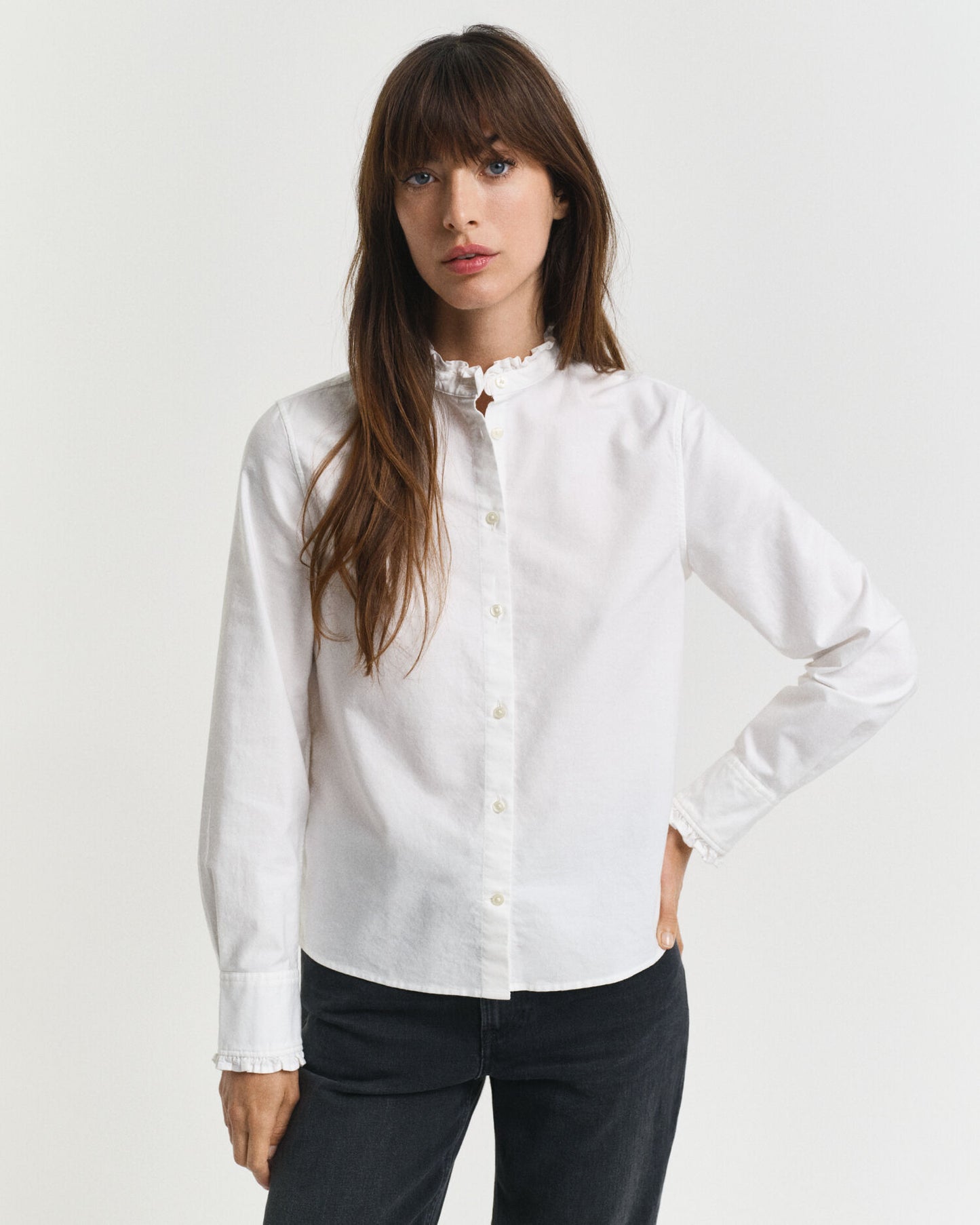 Klassische Oxford-Rüschenbluse