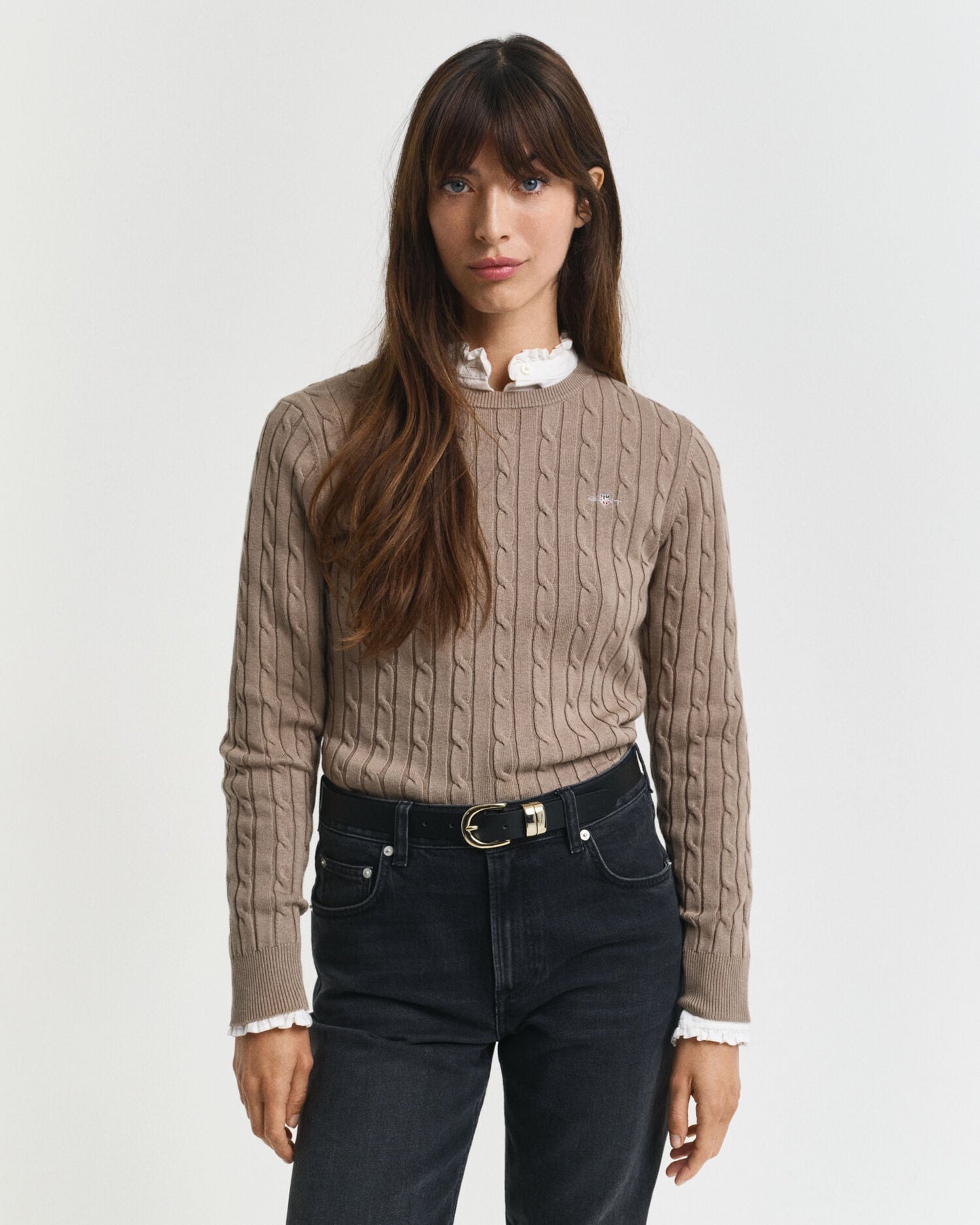 Sweatshirt mit Rundhalsausschnitt aus Stretch-Baumwolle mit Zopfmuster