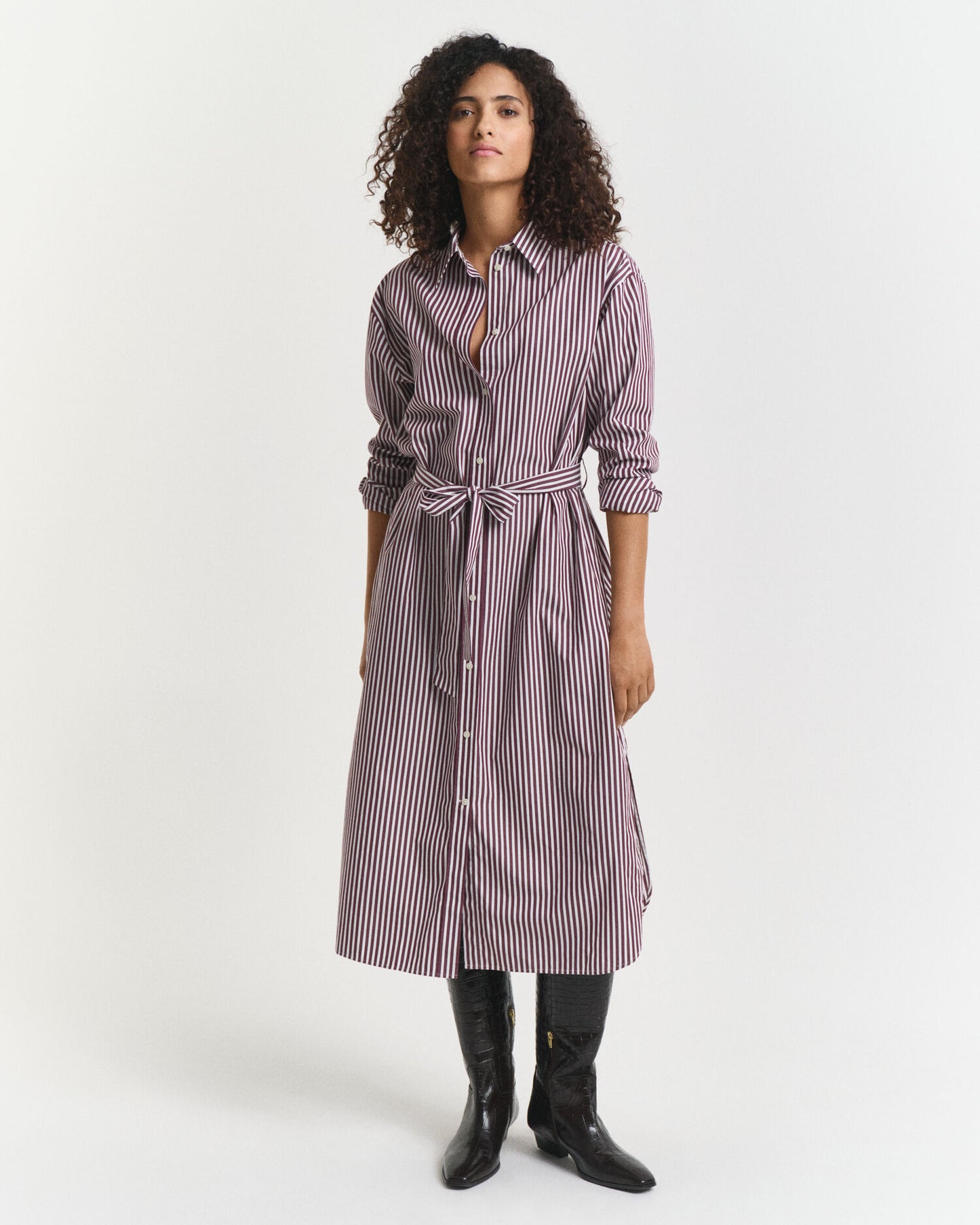 Hemdblusenkleid aus Popeline mit Gürtel