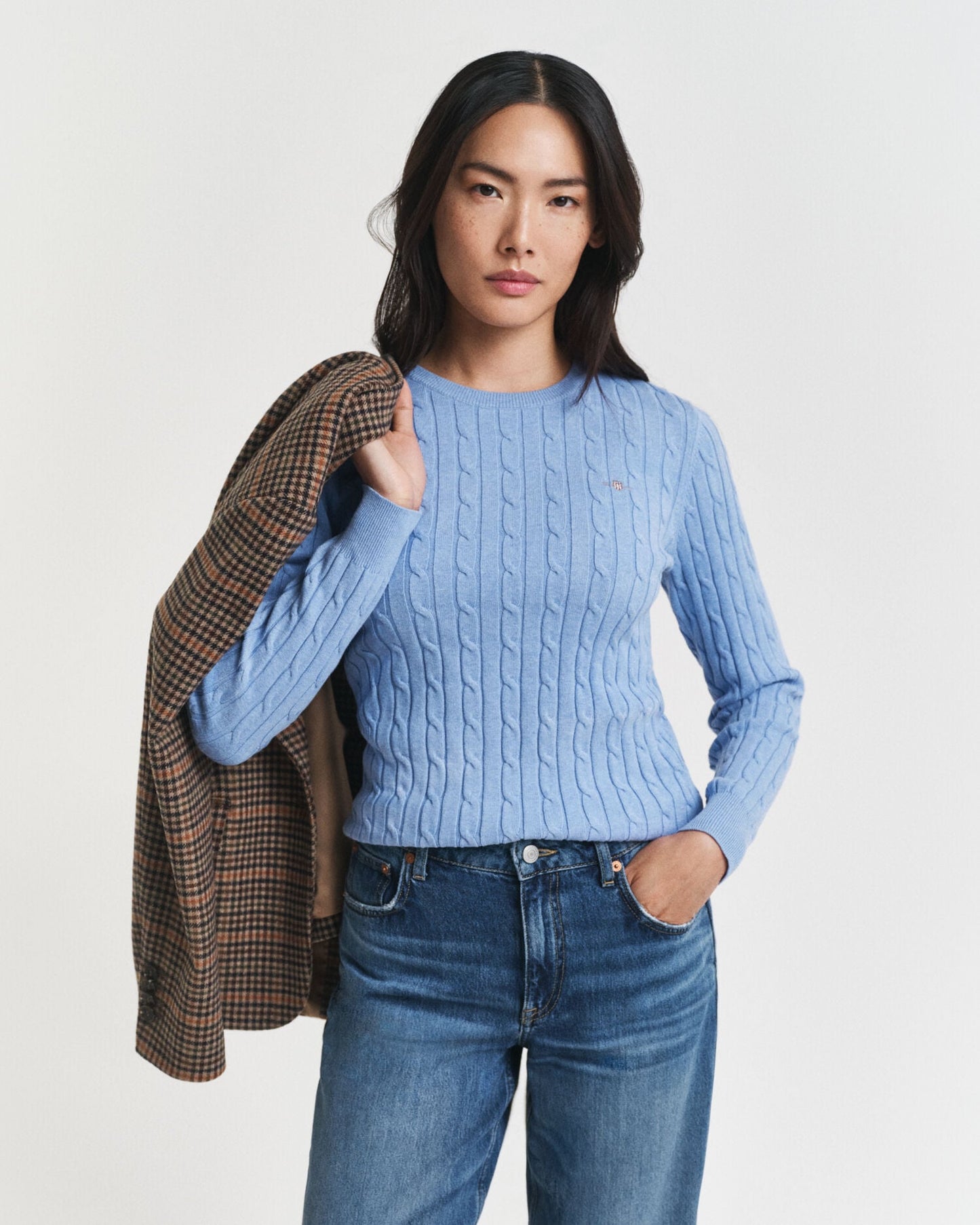 Sweatshirt mit Rundhalsausschnitt aus Stretch-Baumwolle mit Zopfmuster