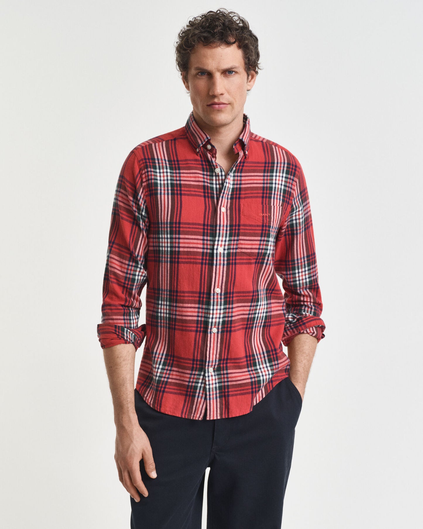 Regular Fit Hemd aus windgewaschenem Flanell mit Karomuster