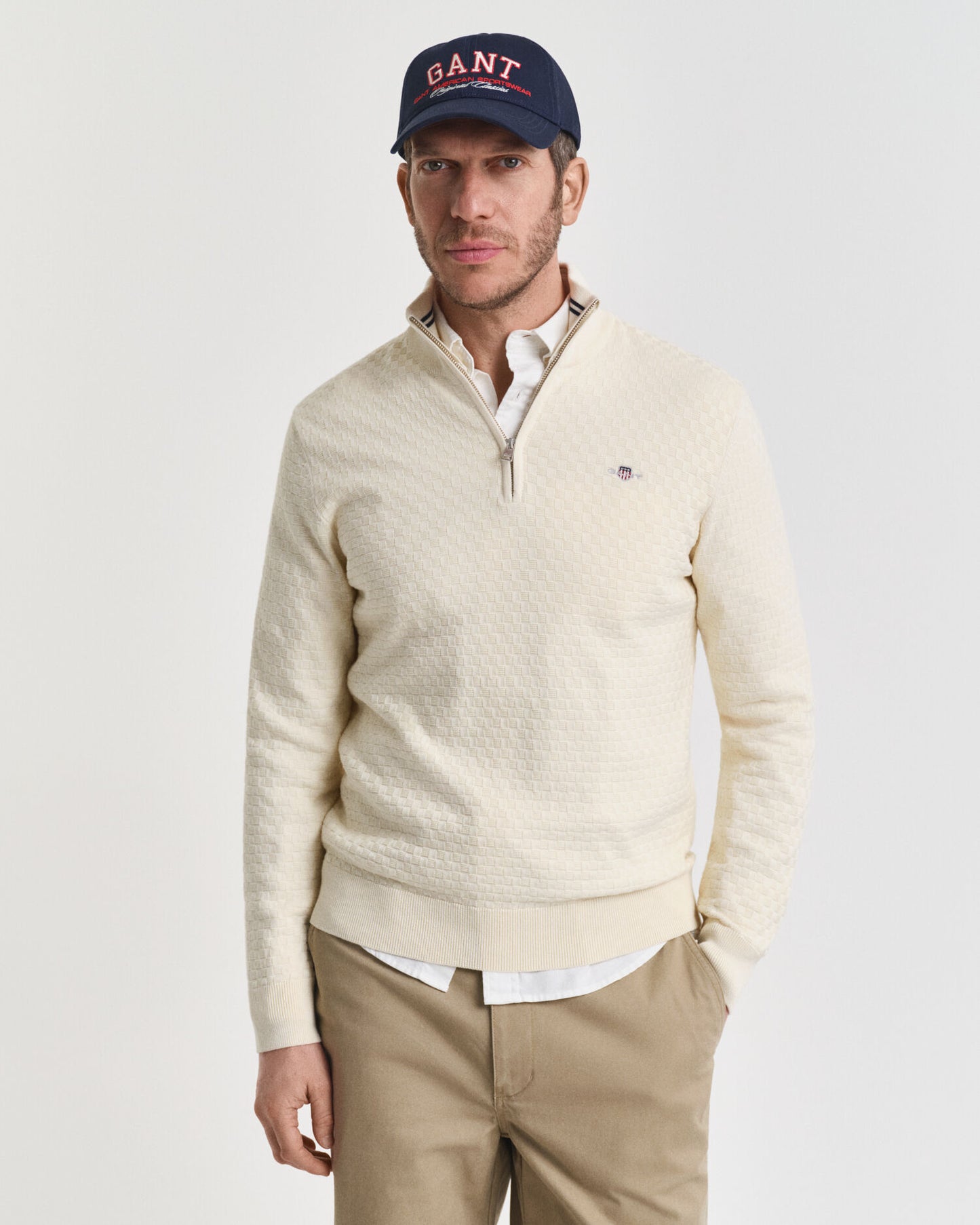 Feinstrukturierter Half-Zip-Pullover