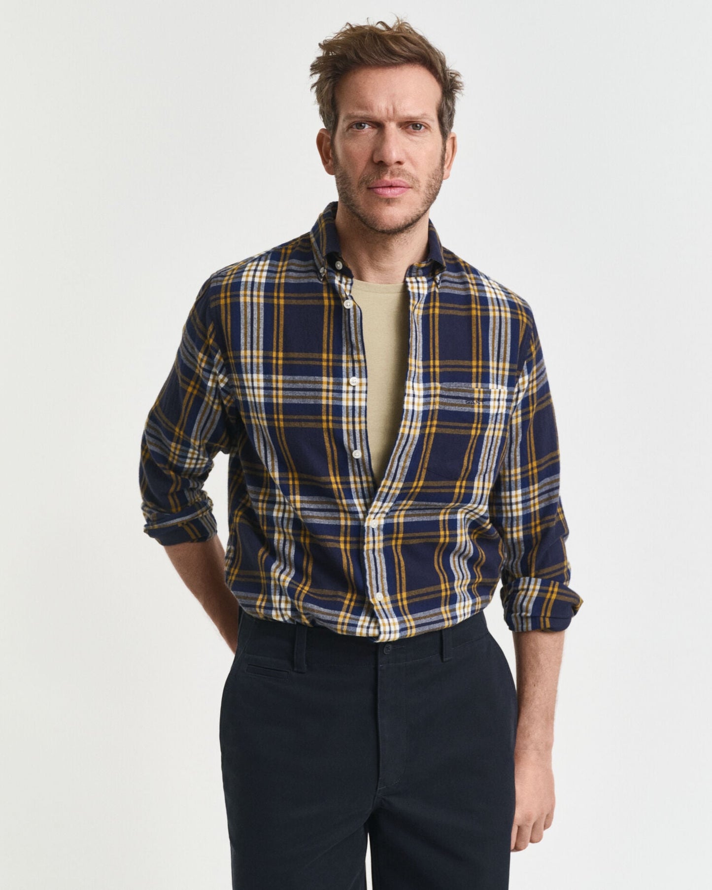 Regular Fit Hemd aus windgewaschenem Flanell mit Karomuster
