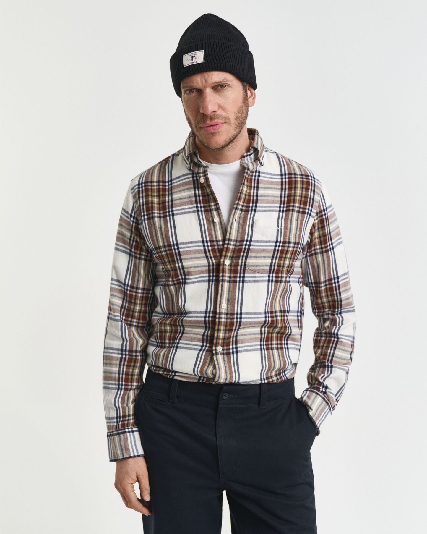 Regular Fit Hemd aus windgewaschenem Flanell mit Karomuster