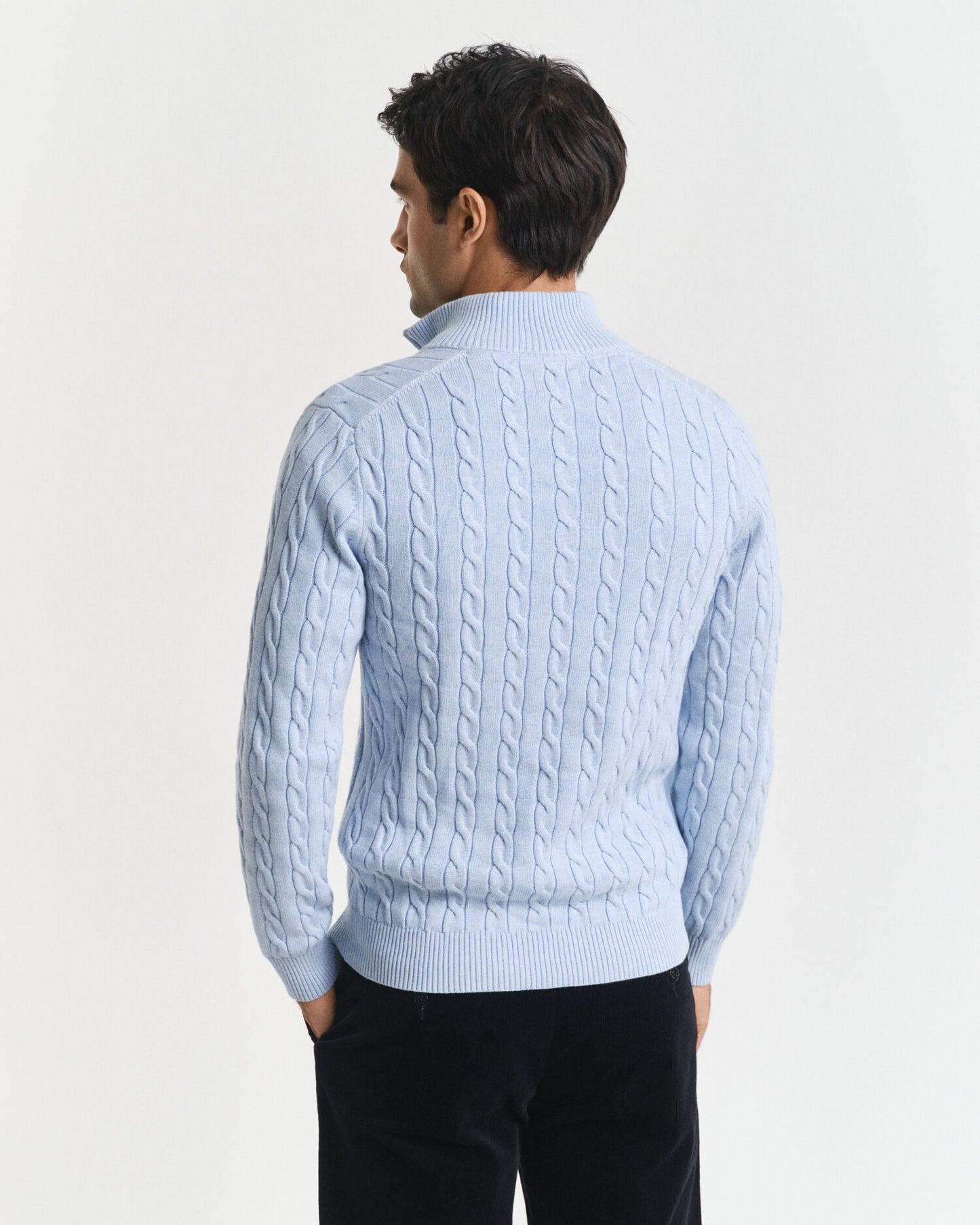 Baumwoll-Half-Zip-Pullover mit Zopfmuster
