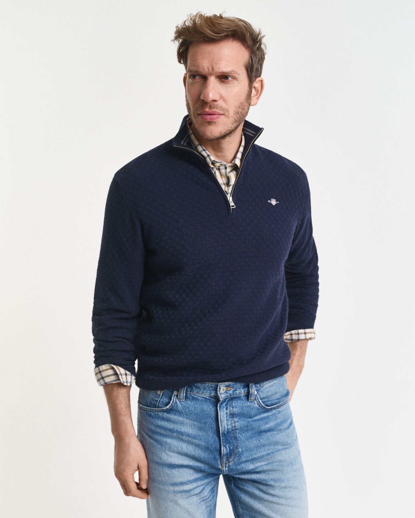 Feinstrukturierter Half-Zip-Pullover