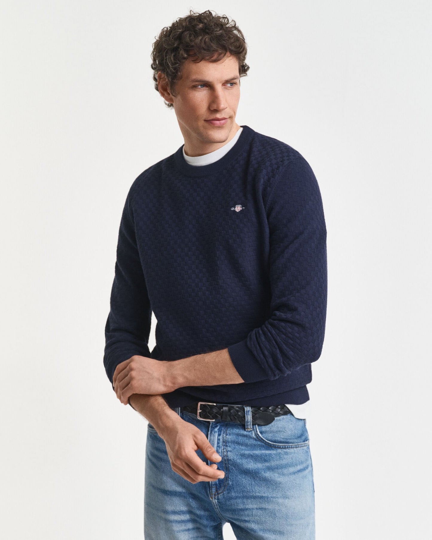 Pullover mit Mikrostruktur-Rundhalsausschnitt