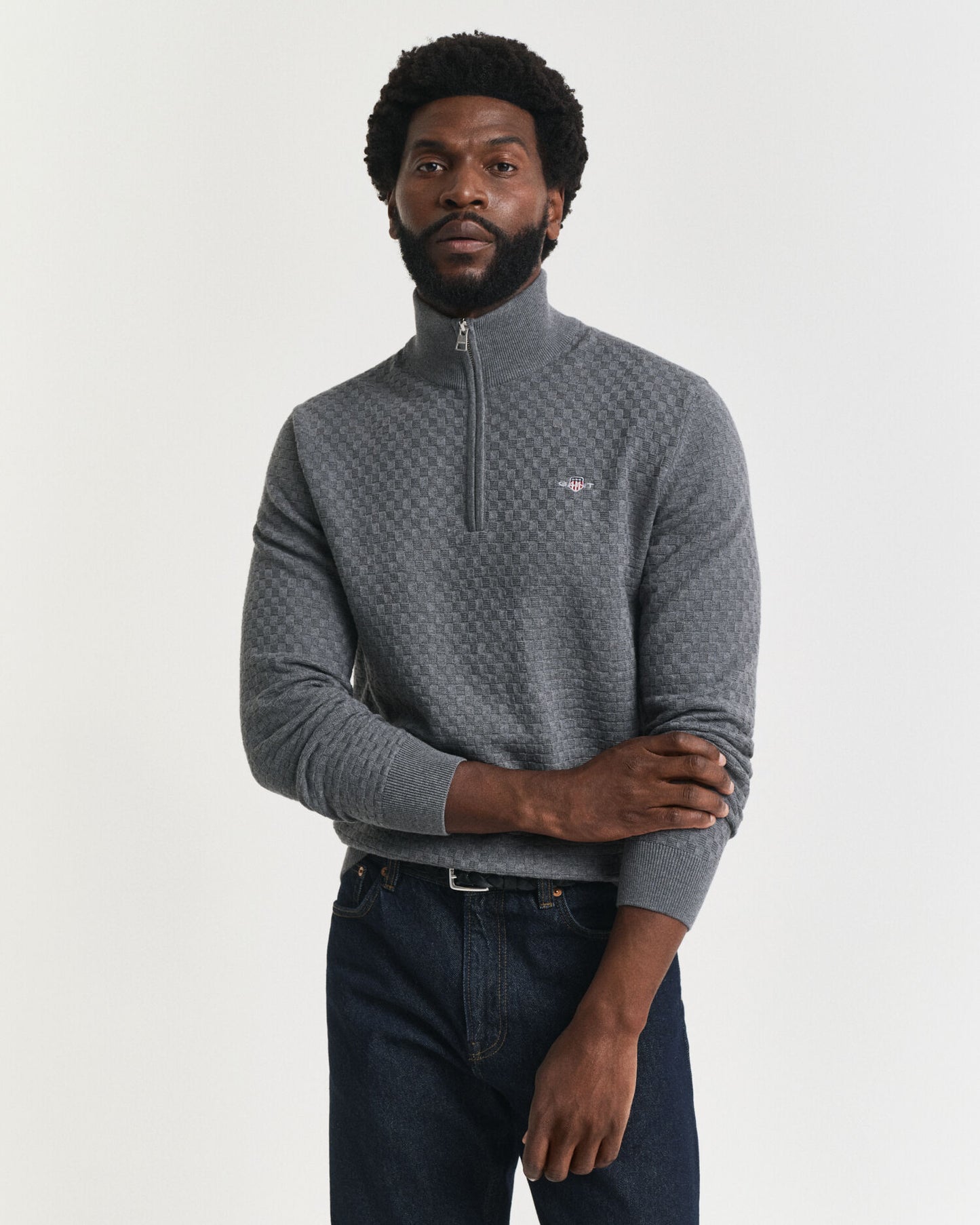 Feinstrukturierter Half-Zip-Pullover