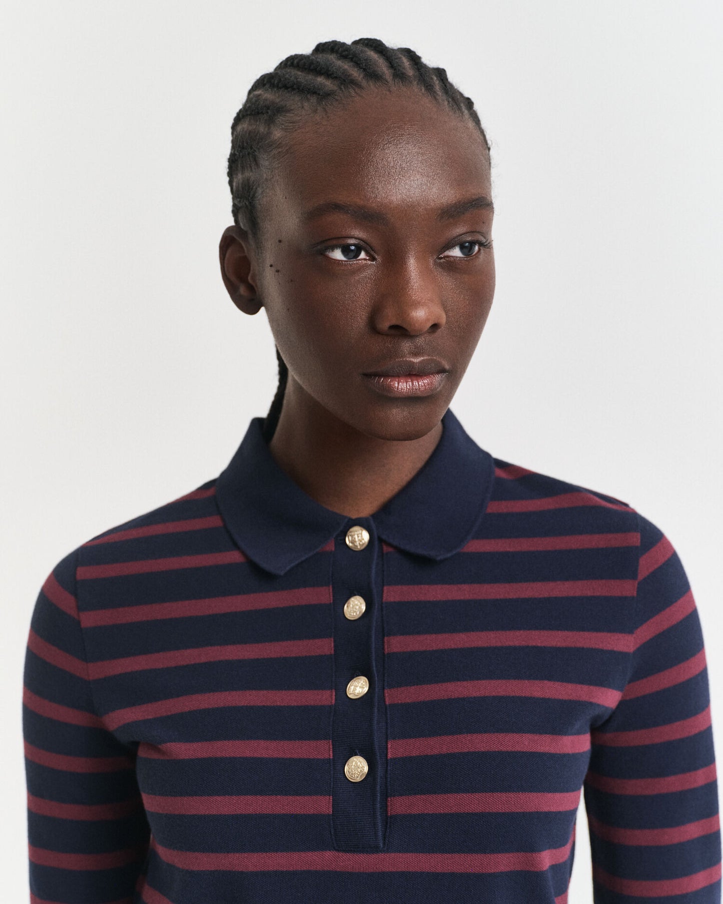 Bretonischer Pique-Langarm-Polo-Shirt mit Streifen