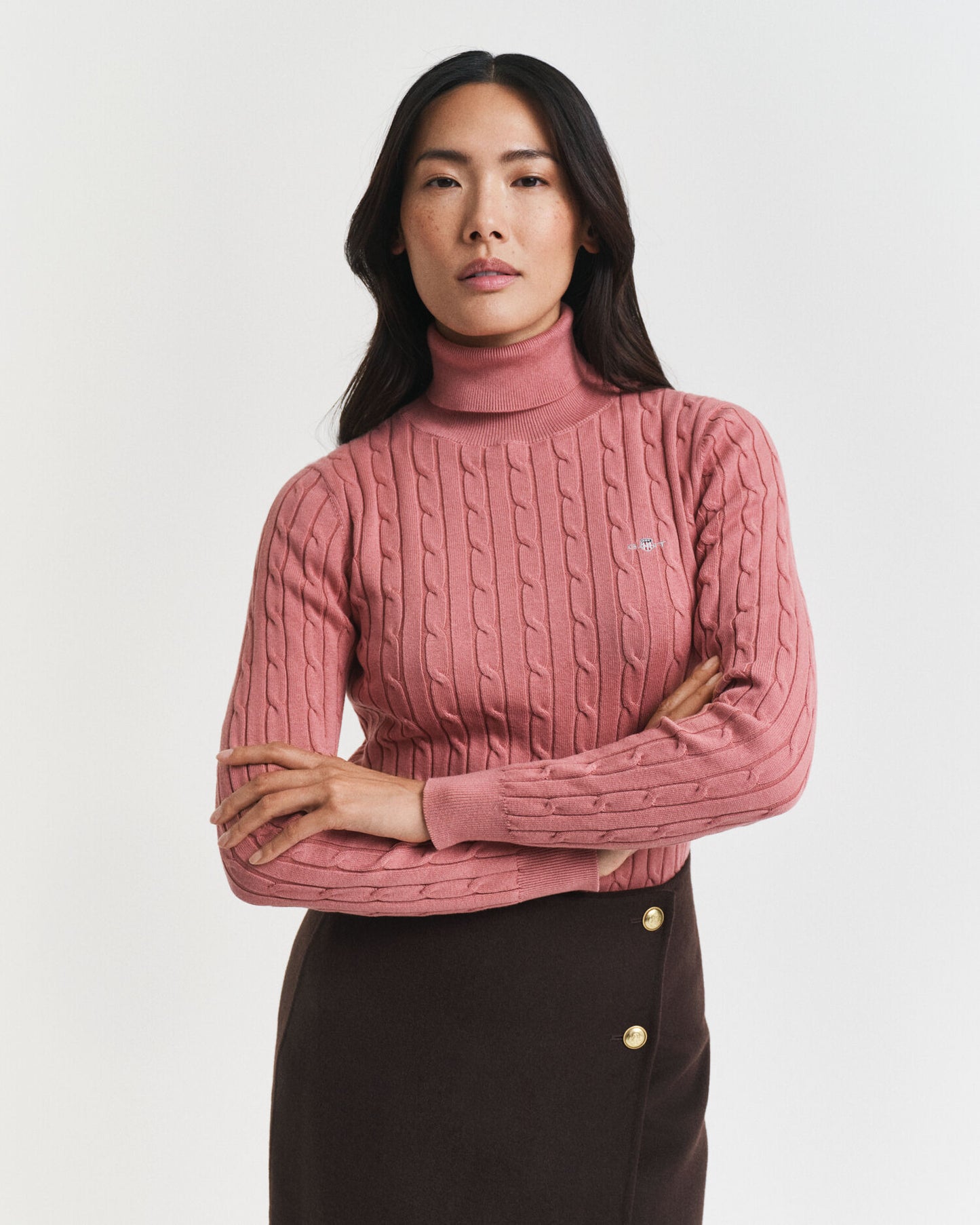 Rollkragenpullover aus Stretch-Baumwolle mit Zopfmuster