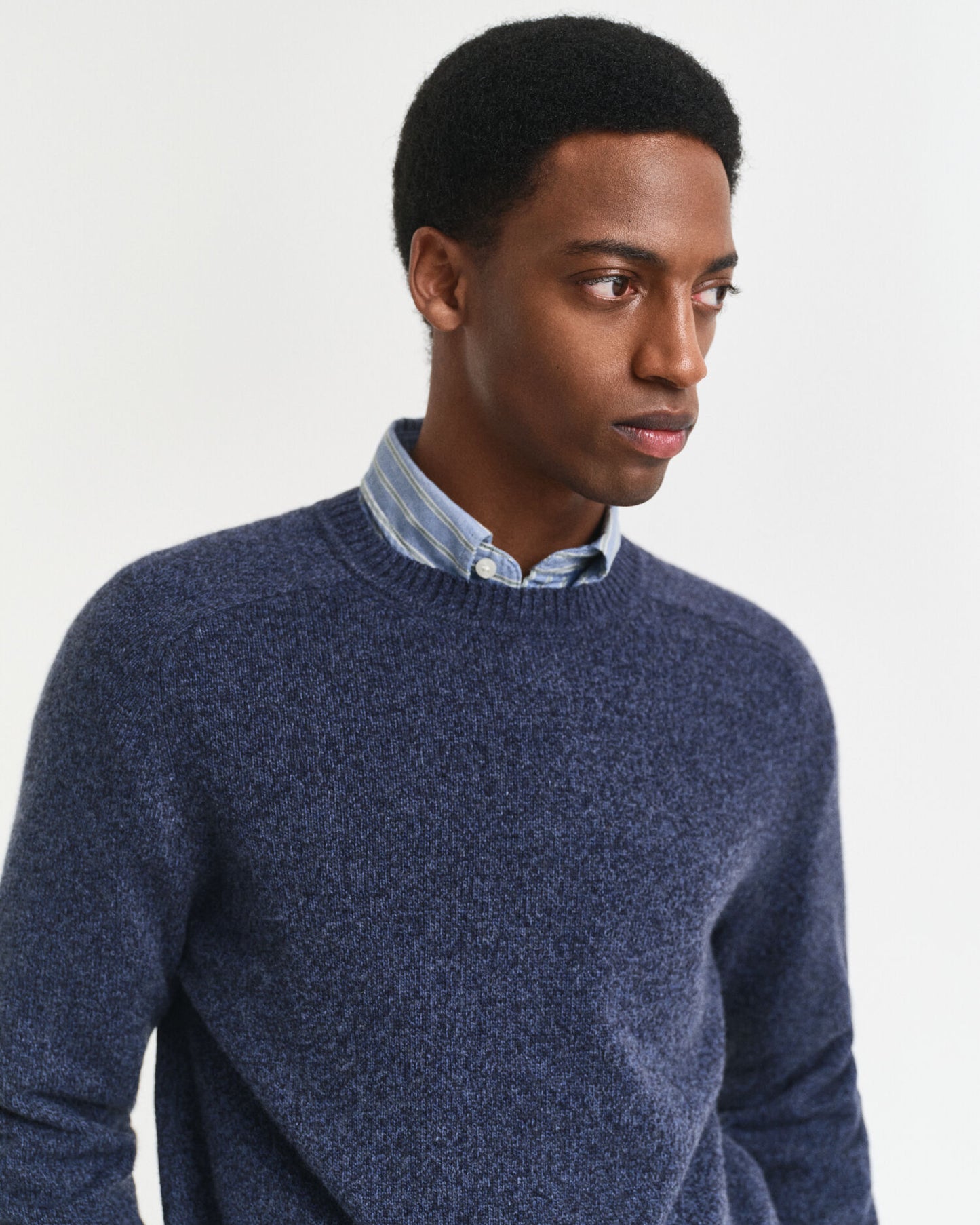 Wollmischgewebe Mouline-Pullover mit Rundhalsausschnitt