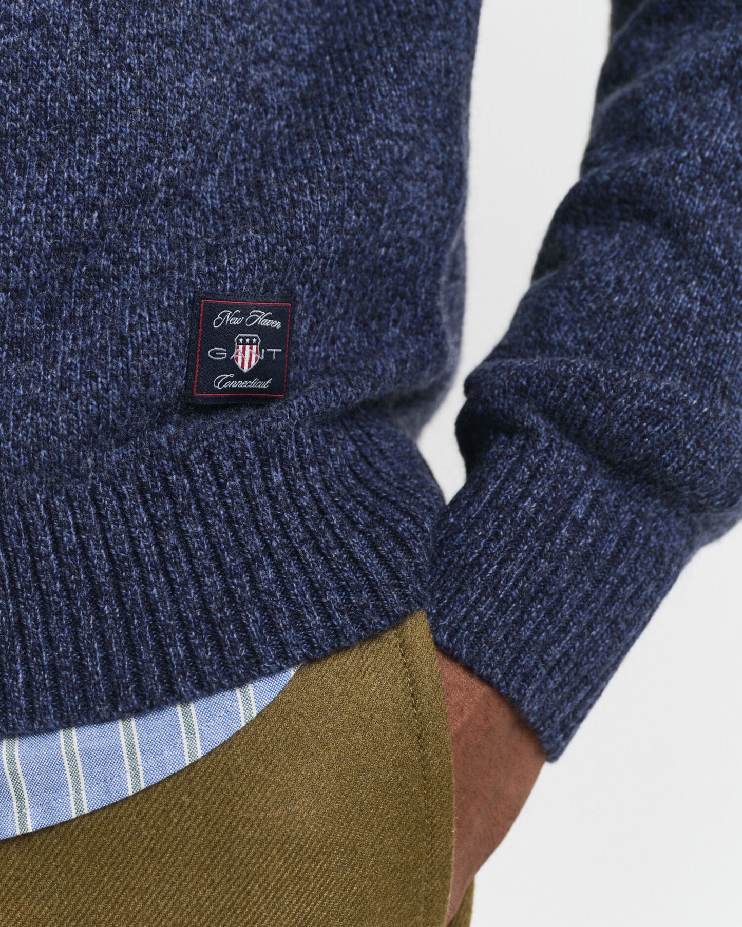 Wollmischgewebe Mouline-Pullover mit Rundhalsausschnitt