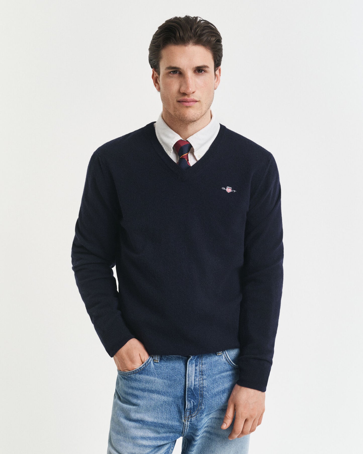Feine Lammwoll-V-Ausschnitt-Pullover