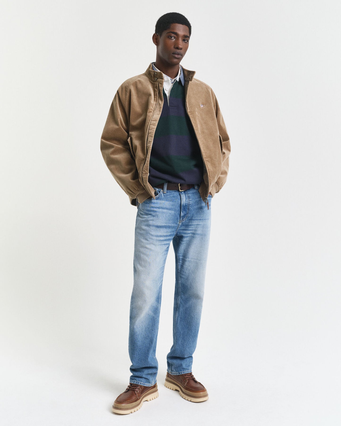 Rugger mit Chambray-Kragen und Streifen
