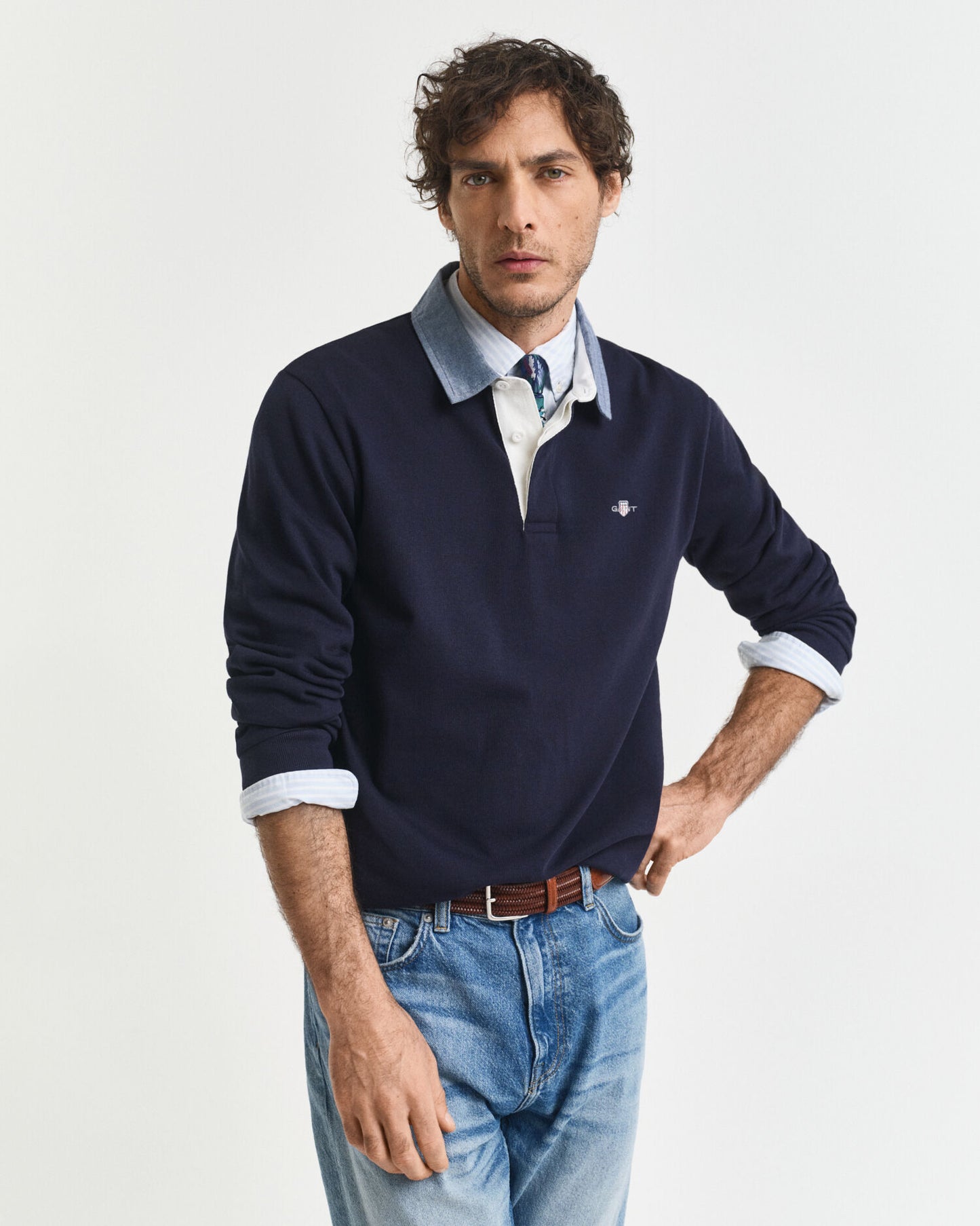 Rugby-Polohemd mit Chambray-Kragen