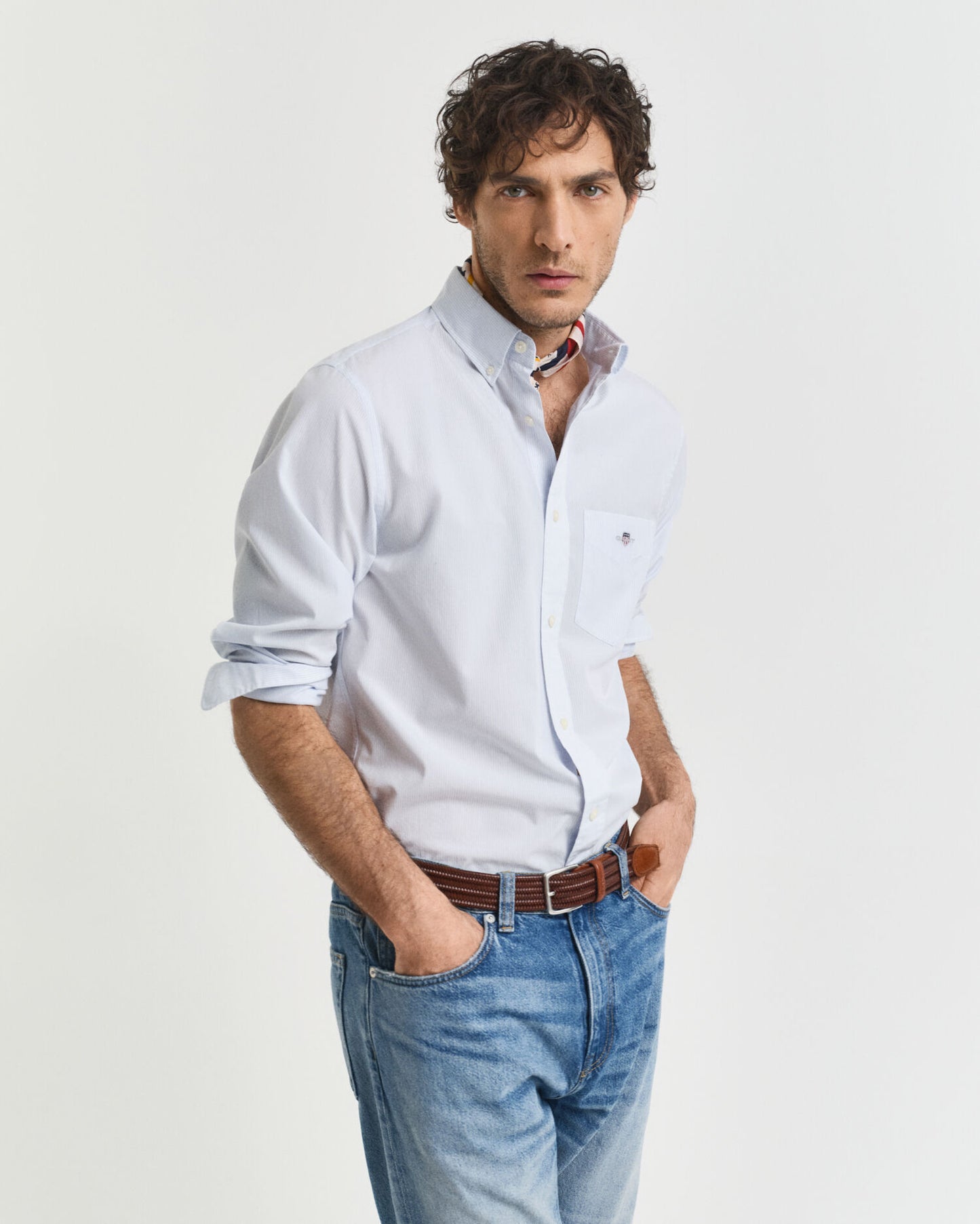 Regular Fit Popelinehemd mit klassischen Bankerstreifen