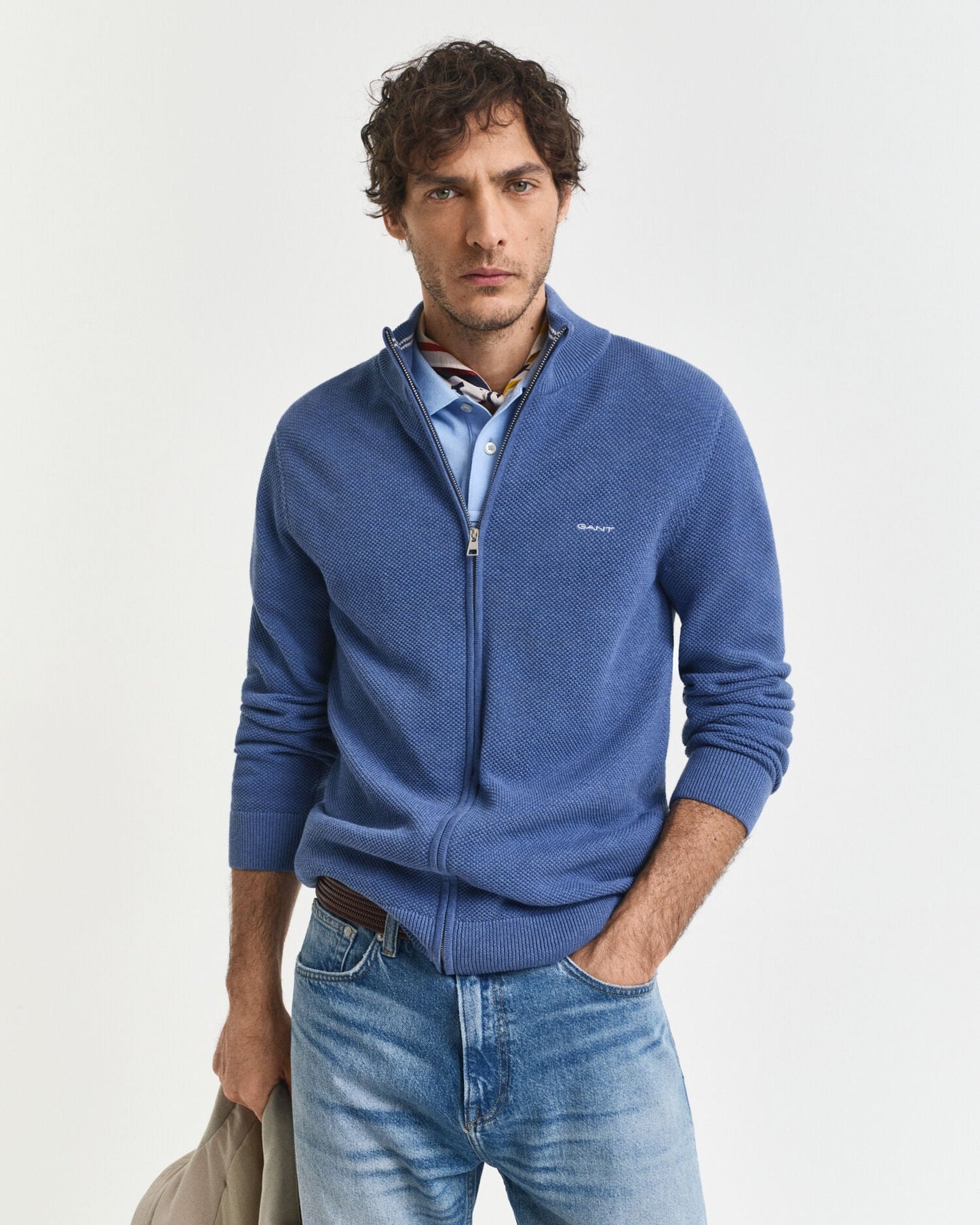 Strickjacke aus Baumwollpiqué mit Reißverschluss